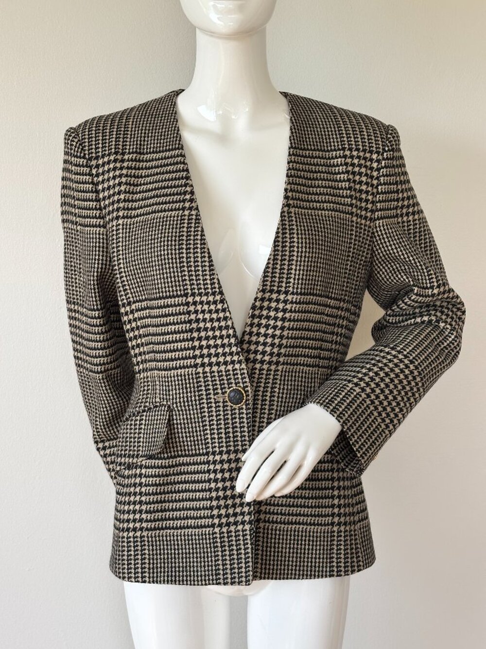 Vintage Max Mara Houndstooth Virgin Wool Blazer IT 42